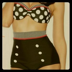 Retro pin-up style, polka dot, 2 piece swimsuit.